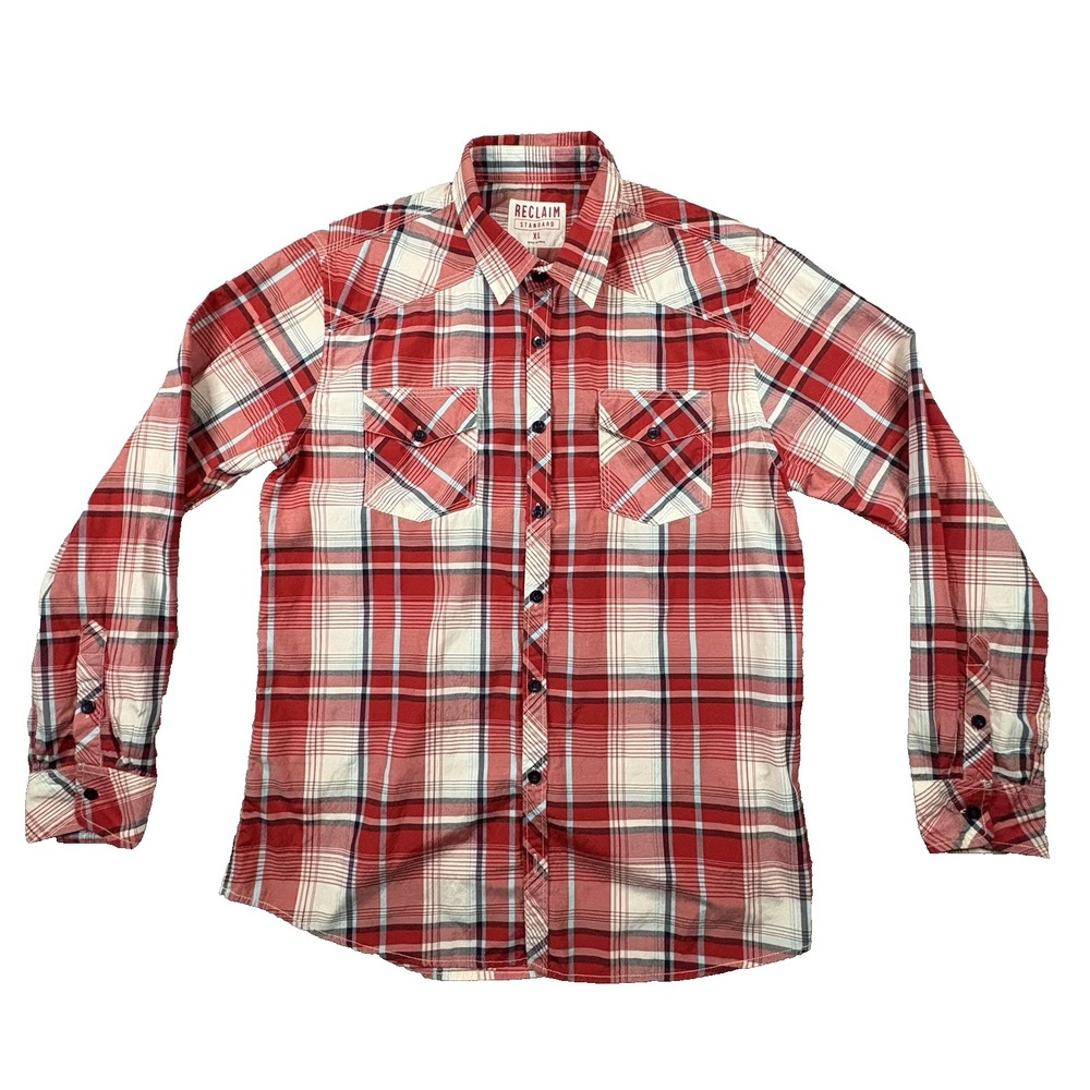 Reclaim Standard Men's‎ XL Plaid Red White Blue LS SEE DESCRIPTION